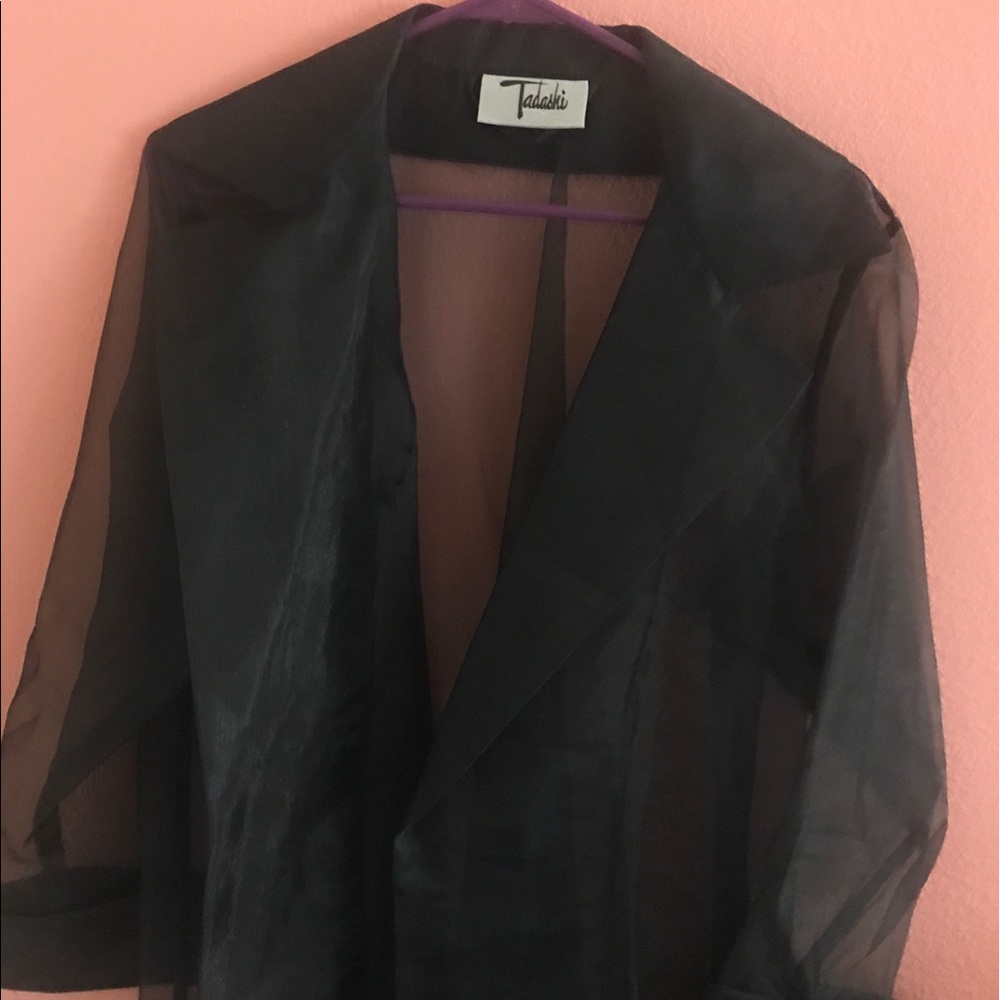 Tadashi Black Sheer Chiffon Trench/Cape. OBO